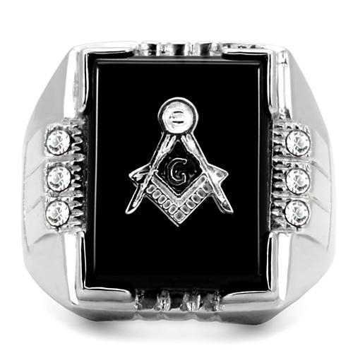 MATK8X027 - High polished (no plating) Stainless Steel Ring with Semi-Precious Agate in Jet