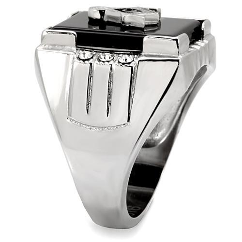 MATK8X027 - High polished (no plating) Stainless Steel Ring with Semi-Precious Agate in Jet