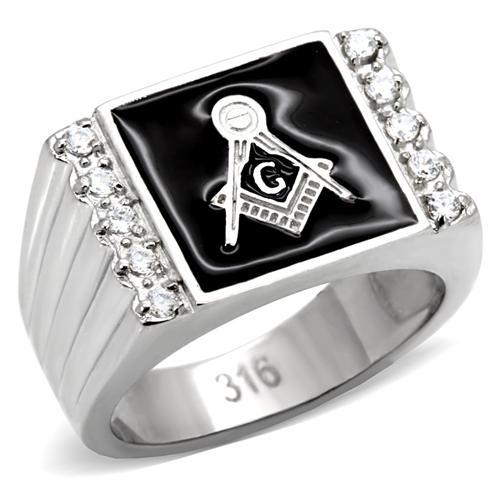 MATK8X030 - High polished (no plating) Stainless Steel Ring with AAA Grade CZ in Clear