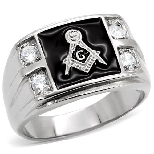 MATK8X031 - High polished (no plating) Stainless Steel Ring with AAA Grade CZ in Clear