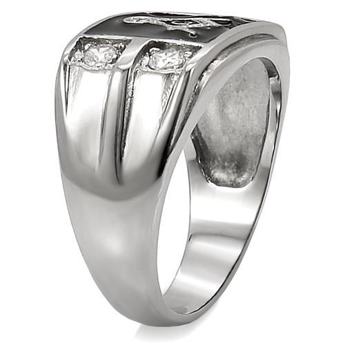 MATK8X031 - High polished (no plating) Stainless Steel Ring with AAA Grade CZ in Clear