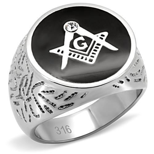 MATK8X034 - High polished (no plating) Stainless Steel Ring with Top Grade Crystal in Clear