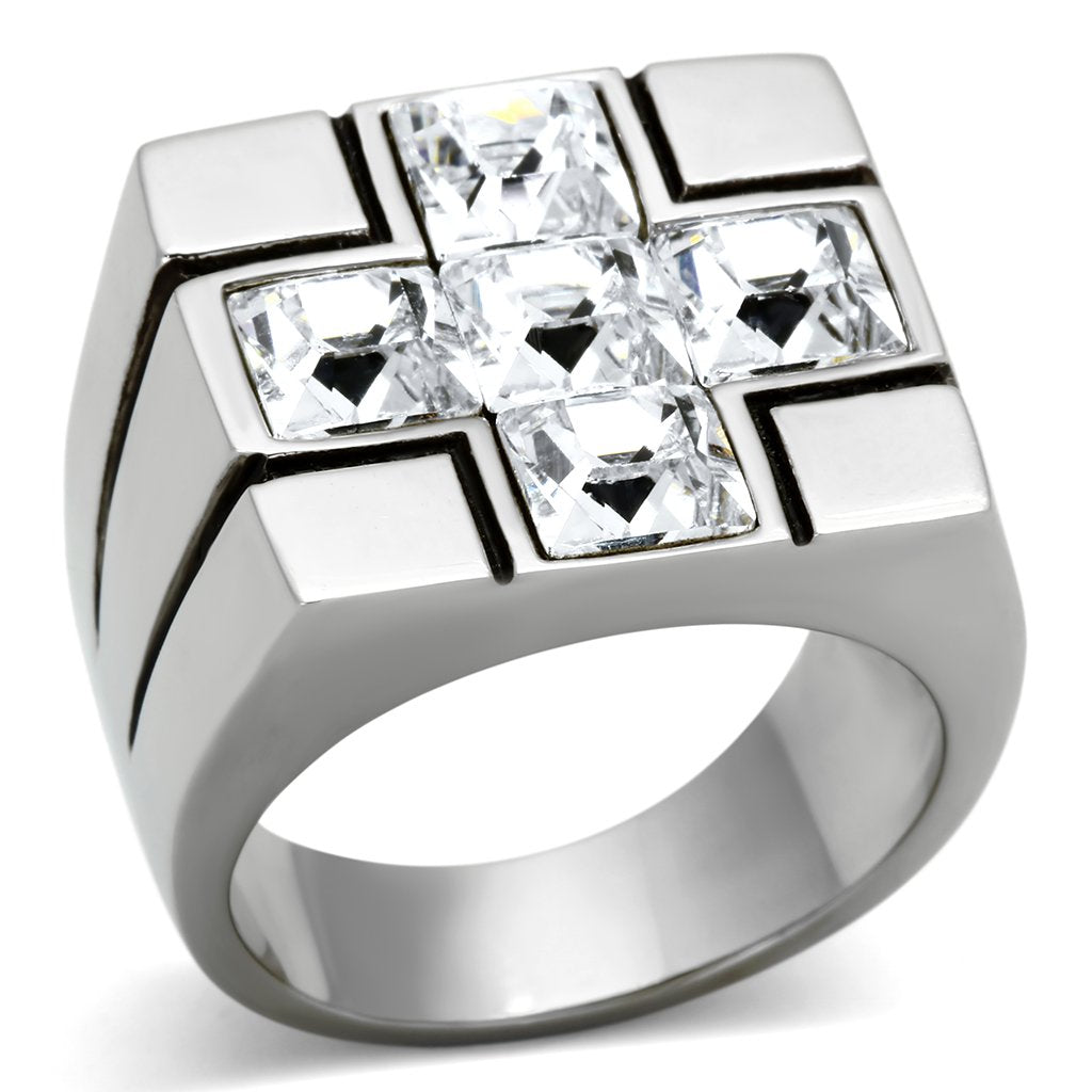 MATK919 - High polished (no plating) Stainless Steel Ring with Top Grade Crystal in Clear
