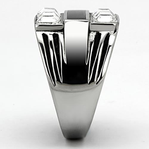 MATK920 - High polished (no plating) Stainless Steel Ring with Top Grade Crystal in Clear
