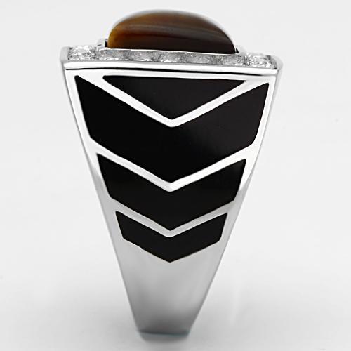 MATK938 - High polished (no plating) Stainless Steel Ring with Synthetic Tiger Eye in Topaz