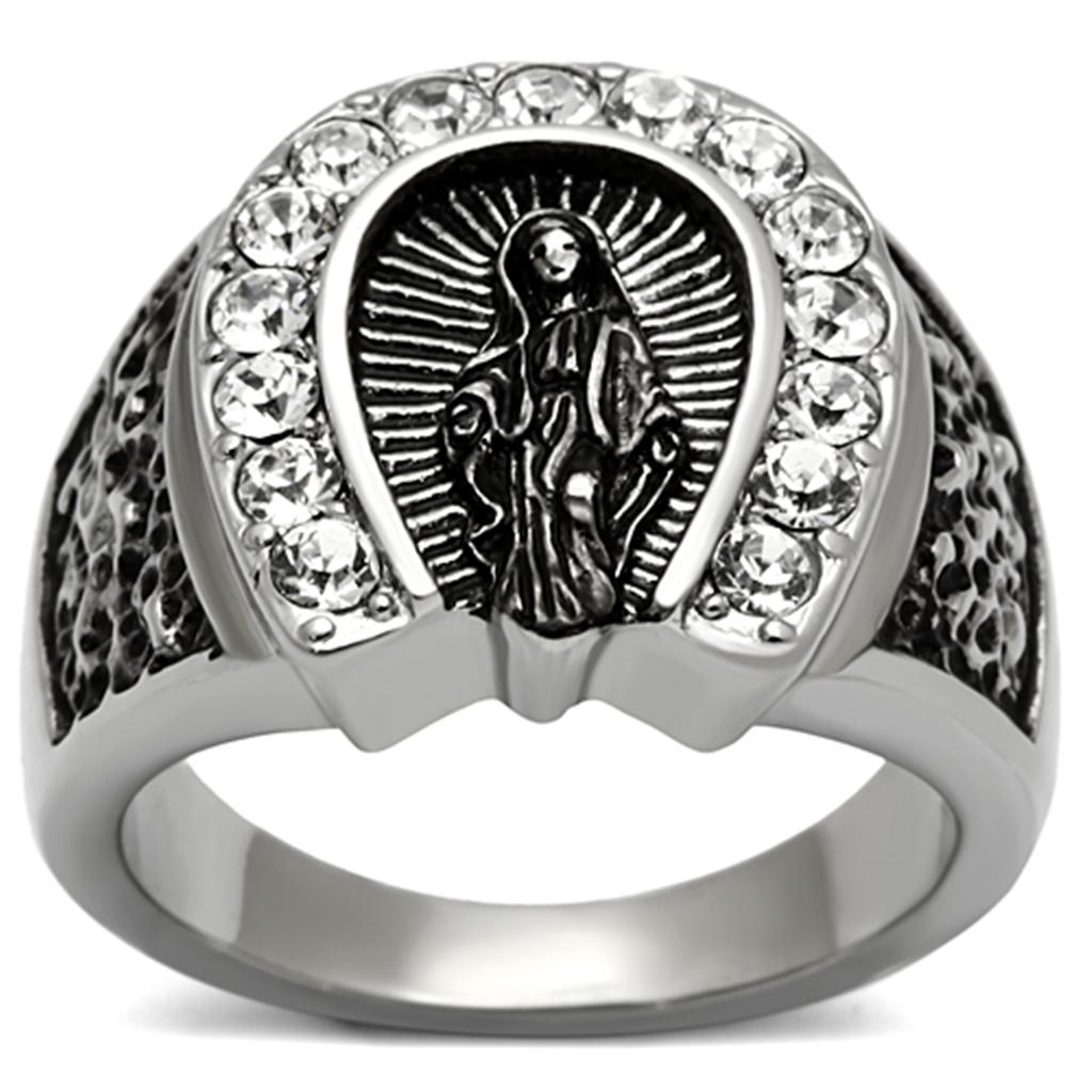 MATK942 - High polished (no plating) Stainless Steel Ring with Top Grade Crystal in Clear