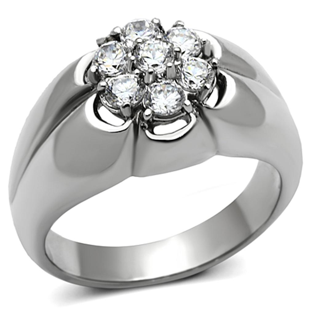 MATK944 - High polished (no plating) Stainless Steel Ring with AAA Grade CZ in Clear