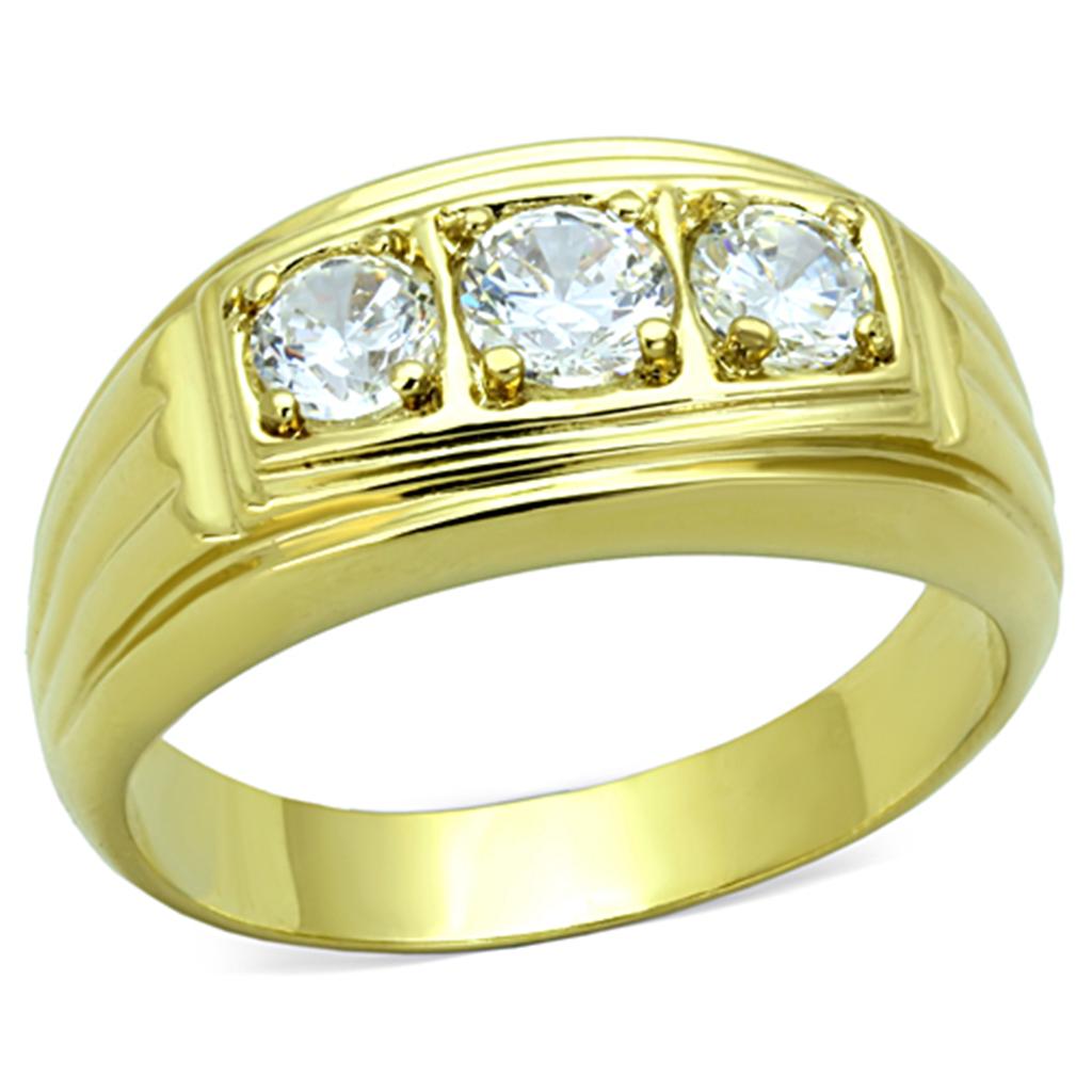 MATK946G - IP Gold(Ion Plating) Stainless Steel Ring with AAA Grade CZ in Clear
