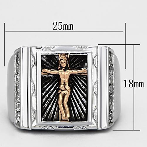 MATK951 - Two-Tone IP Rose Gold Stainless Steel Ring with AAA Grade CZ in Clear