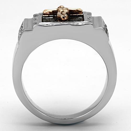 MATK951 - Two-Tone IP Rose Gold Stainless Steel Ring with AAA Grade CZ in Clear