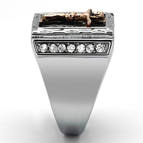 MATK951 - Two-Tone IP Rose Gold Stainless Steel Ring with AAA Grade CZ in Clear