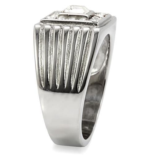 MATK95312 - High polished (no plating) Stainless Steel Ring with Top Grade Crystal in Clear