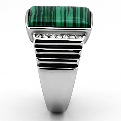MATK953 - High polished (no plating) Stainless Steel Ring with Synthetic MALACHITE in Emerald