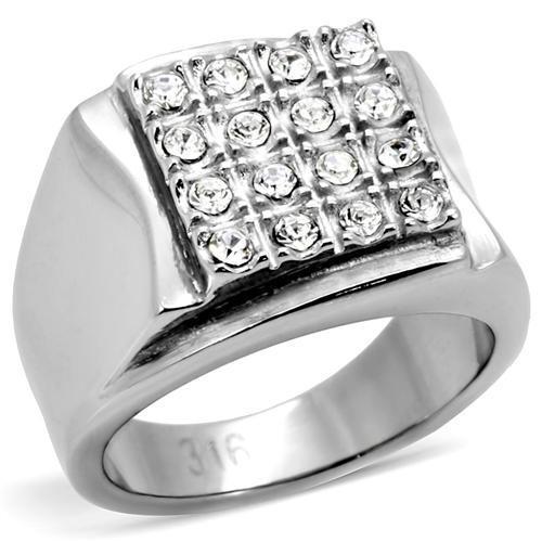 MATK95409 - High polished (no plating) Stainless Steel Ring with Top Grade Crystal in Clear