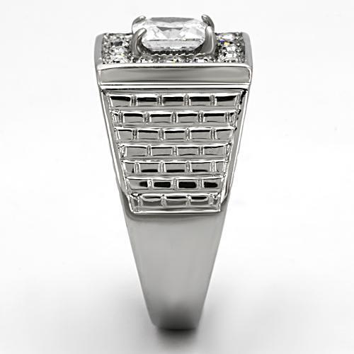 MATK955 - High polished (no plating) Stainless Steel Ring with AAA Grade CZ in Clear