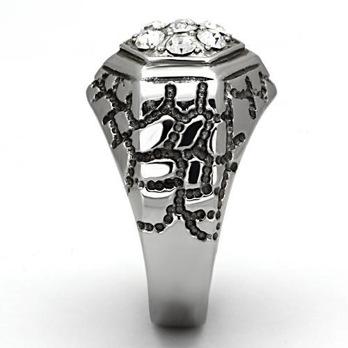 MATK960 - High polished (no plating) Stainless Steel Ring with Top Grade Crystal in Clear