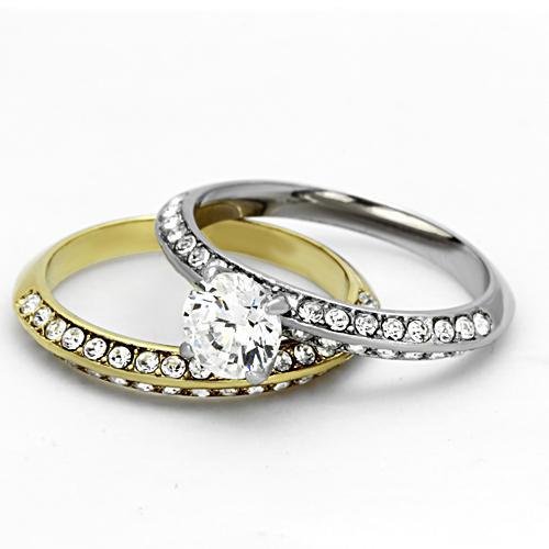 MATK967 - Two-Tone IP Gold (Ion Plating) Stainless Steel Ring with AAA Grade CZ in Clear