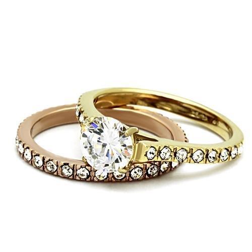 MATK968 - IP Gold & IP Rose Gold (Ion Plating) Stainless Steel Ring with AAA Grade CZ in Clear