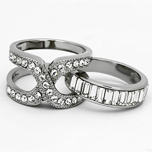 MATK970 - High polished (no plating) Stainless Steel Ring with Top Grade Crystal in Clear
