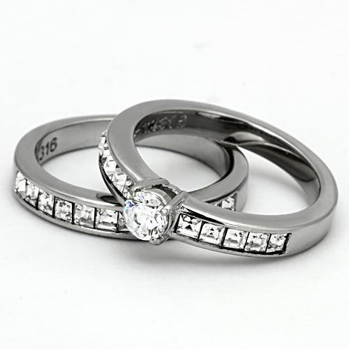 MATK972 - High polished (no plating) Stainless Steel Ring with AAA Grade CZ in Clear