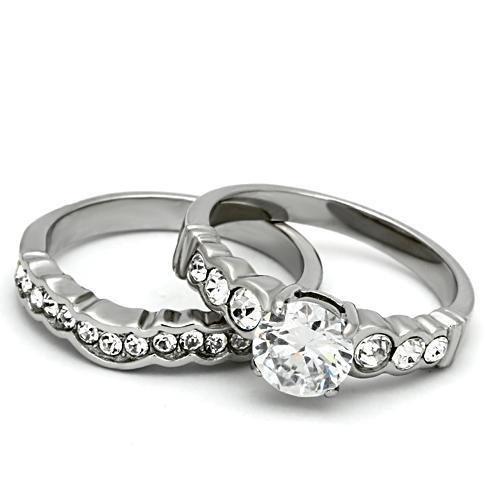 MATK974 - High polished (no plating) Stainless Steel Ring with AAA Grade CZ in Clear