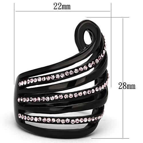 MATK977 - IP Black(Ion Plating) Stainless Steel Ring with Top Grade Crystal in Light Rose