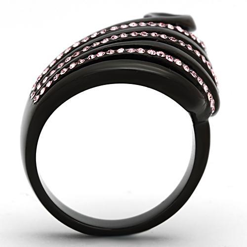 MATK977 - IP Black(Ion Plating) Stainless Steel Ring with Top Grade Crystal in Light Rose