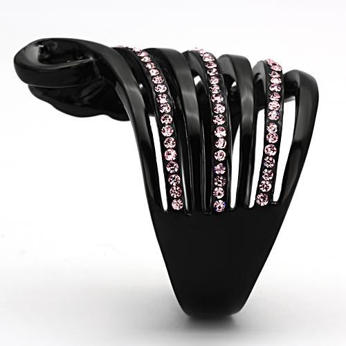 MATK977 - IP Black(Ion Plating) Stainless Steel Ring with Top Grade Crystal in Light Rose
