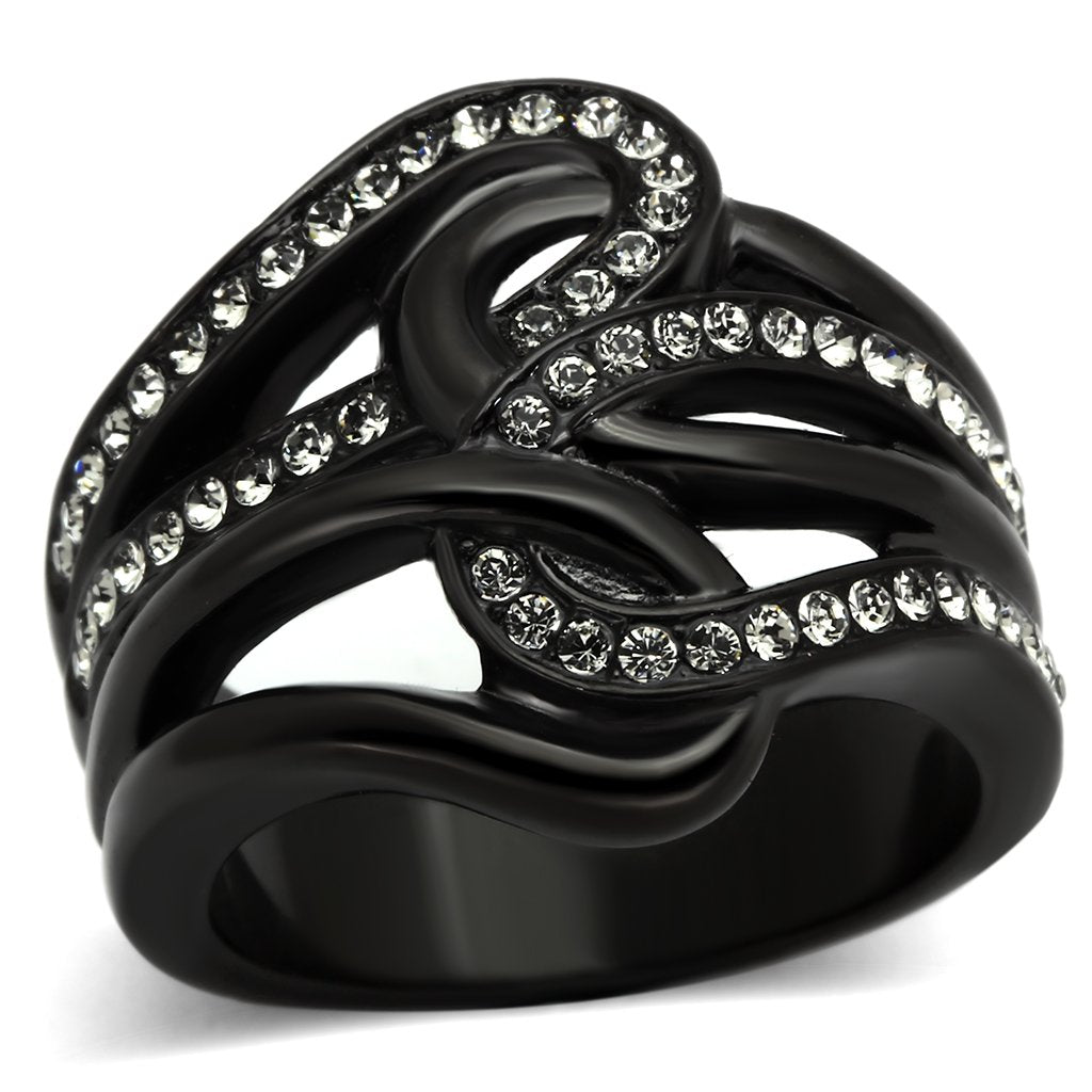 MATK978 - IP Black(Ion Plating) Stainless Steel Ring with Top Grade Crystal in Black Diamond