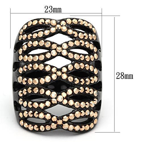 MATK979 - IP Black(Ion Plating) Stainless Steel Ring with Top Grade Crystal in Metallic Light Gold