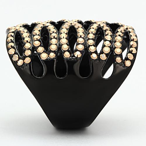 MATK979 - IP Black(Ion Plating) Stainless Steel Ring with Top Grade Crystal in Metallic Light Gold