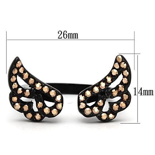 MATK980 - IP Black(Ion Plating) Stainless Steel Ring with Top Grade Crystal in Metallic Light Gold