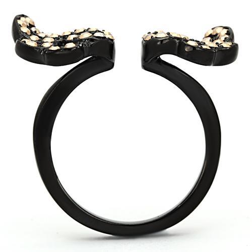 MATK980 - IP Black(Ion Plating) Stainless Steel Ring with Top Grade Crystal in Metallic Light Gold
