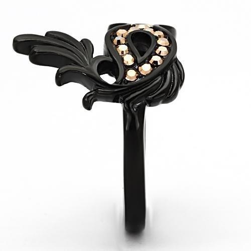 MATK983 - IP Black(Ion Plating) Stainless Steel Ring with Top Grade Crystal in Metallic Light Gold