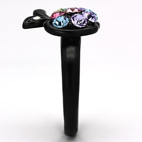 MATK984 - IP Black(Ion Plating) Stainless Steel Ring with Top Grade Crystal in Multi Color