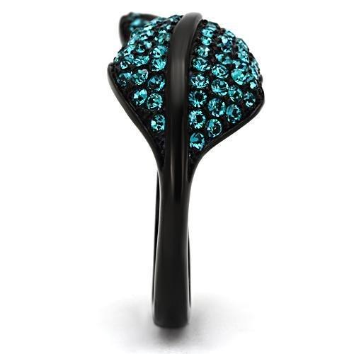 MATK985 - IP Black(Ion Plating) Stainless Steel Ring with Top Grade Crystal in Blue Zircon