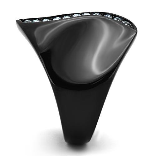 MATK991 - IP Black(Ion Plating) Stainless Steel Ring with Top Grade Crystal in Sea Blue
