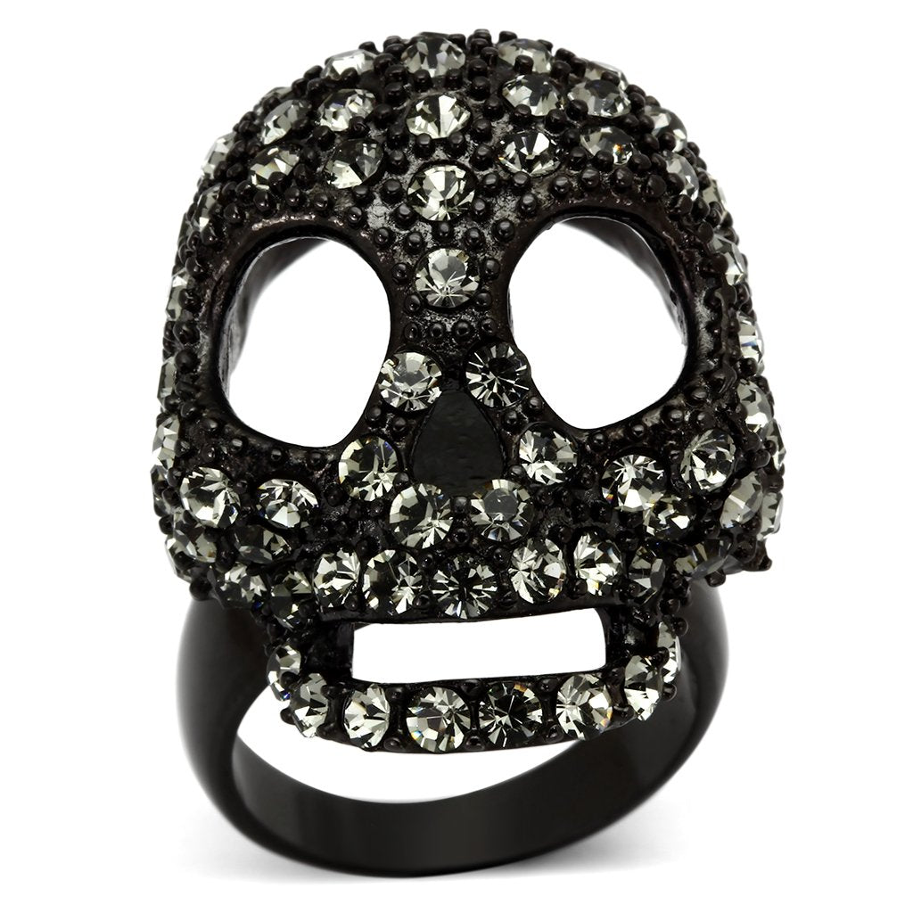 MATK992 - IP Black(Ion Plating) Stainless Steel Ring with Top Grade Crystal in Black Diamond