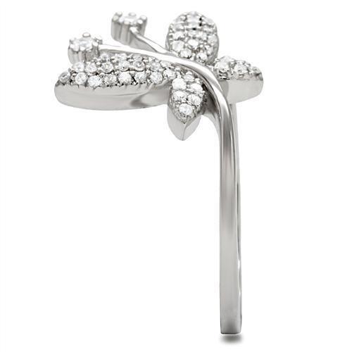 MATS021 - Rhodium 925 Sterling Silver Ring with AAA Grade CZ in Clear