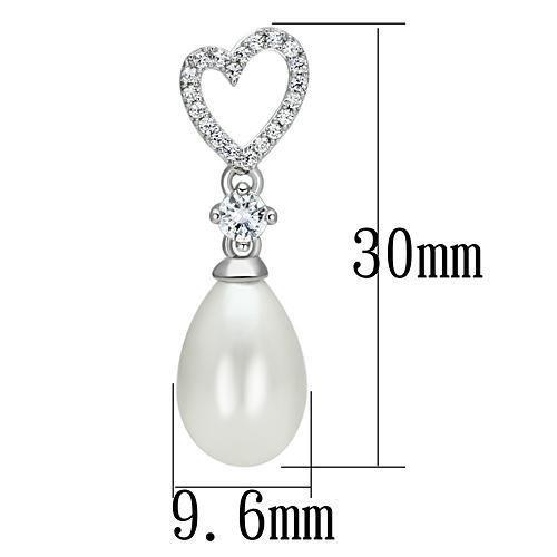 MATS127 - Rhodium 925 Sterling Silver Necklace with Synthetic Pearl in White
