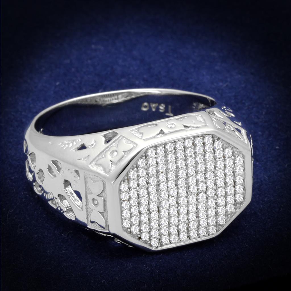 MATS229 - Rhodium 925 Sterling Silver Ring with AAA Grade CZ in Clear