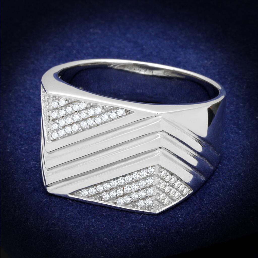 MATS230 - Rhodium 925 Sterling Silver Ring with AAA Grade CZ in Clear