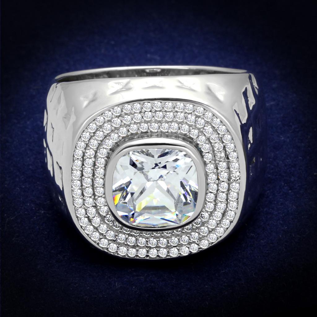 MATS231 - Rhodium 925 Sterling Silver Ring with AAA Grade CZ in Clear