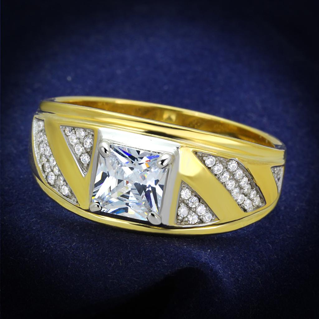 MATS247 - Gold+Rhodium 925 Sterling Silver Ring with AAA Grade CZ in Clear