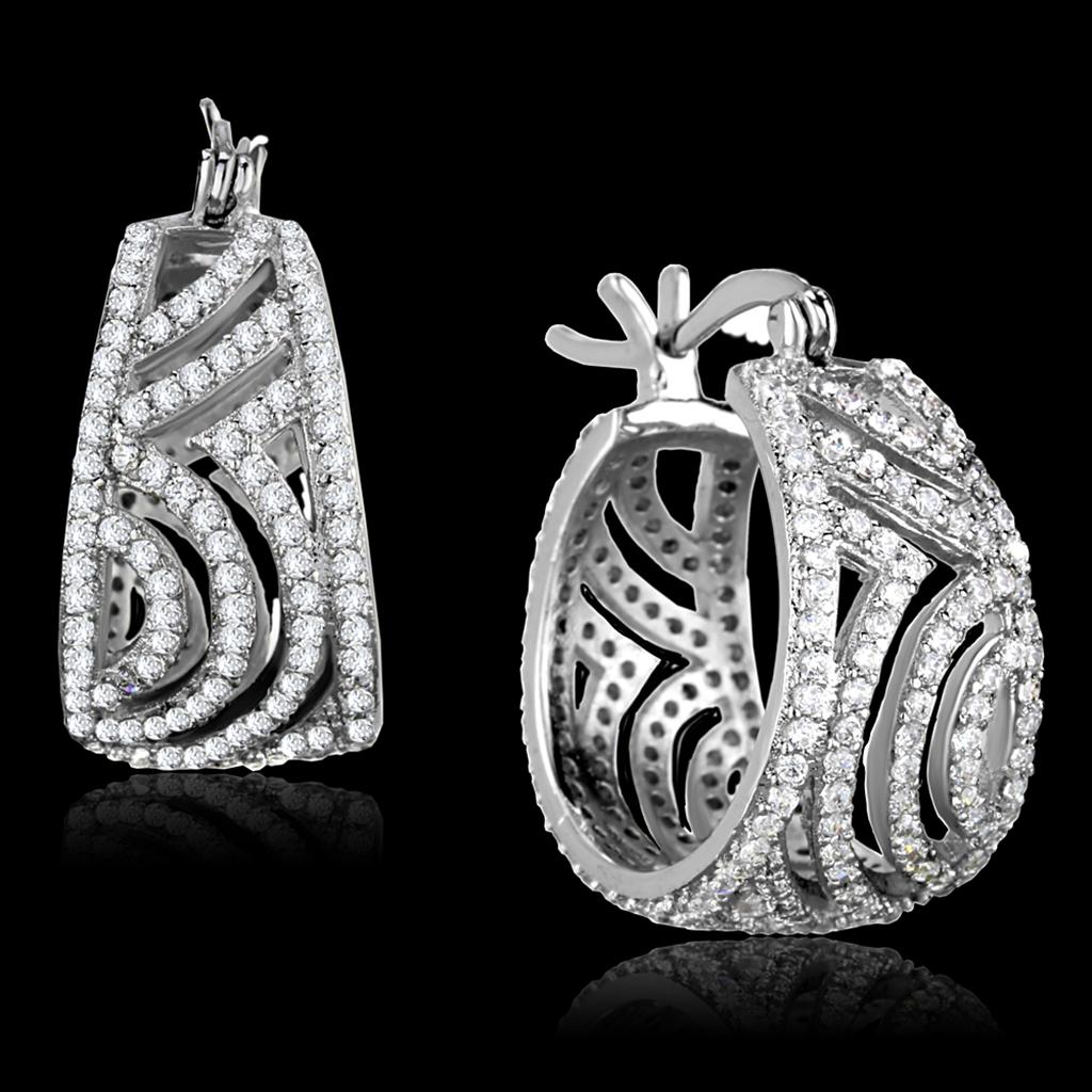 MATS296 - Rhodium 925 Sterling Silver Earrings with AAA Grade CZ in Clear
