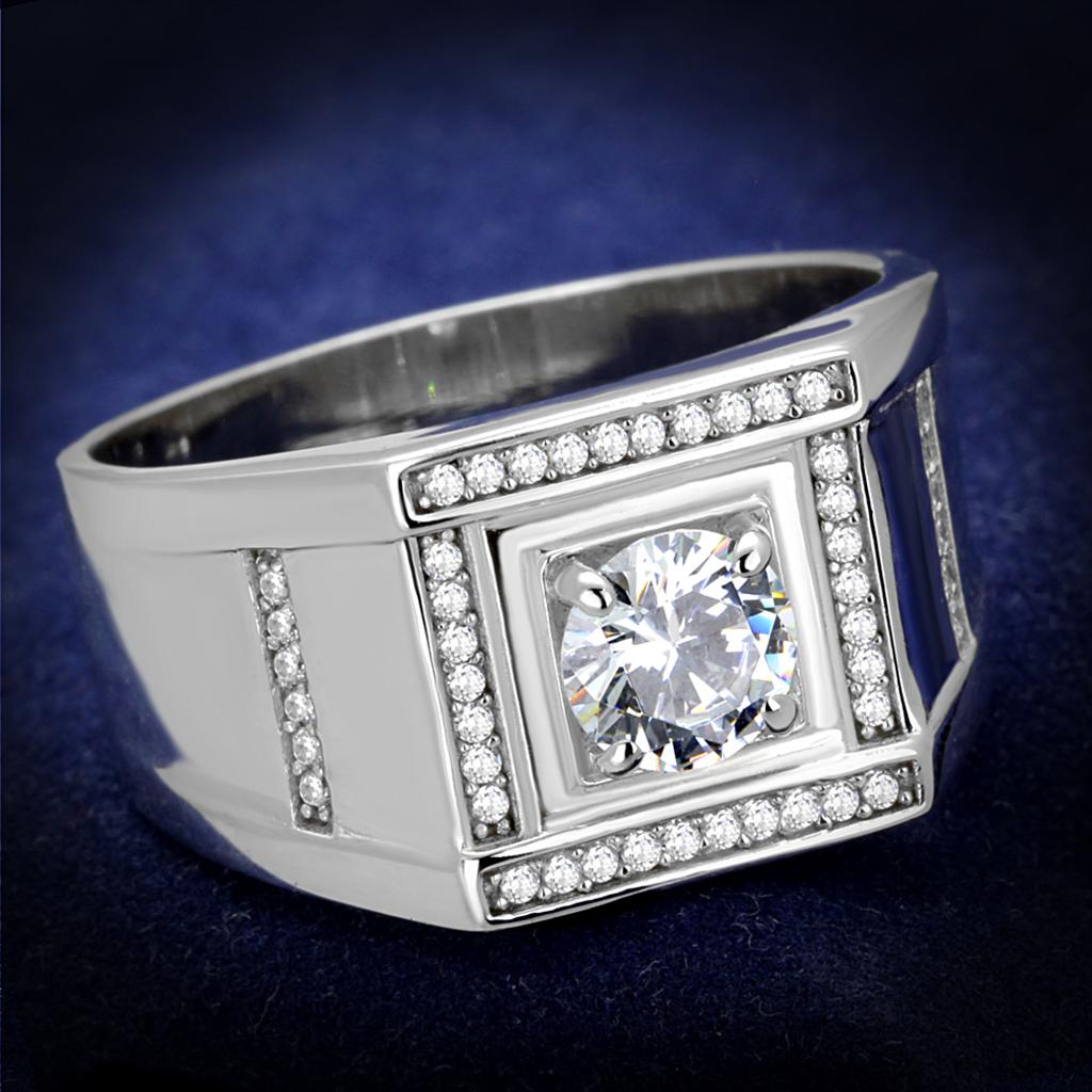 MATS386 - Rhodium 925 Sterling Silver Ring with AAA Grade CZ in Clear