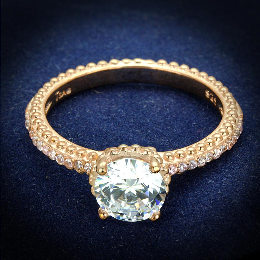 MATS518 - Rose Gold 925 Sterling Silver Ring with AAA Grade CZ in Clear
