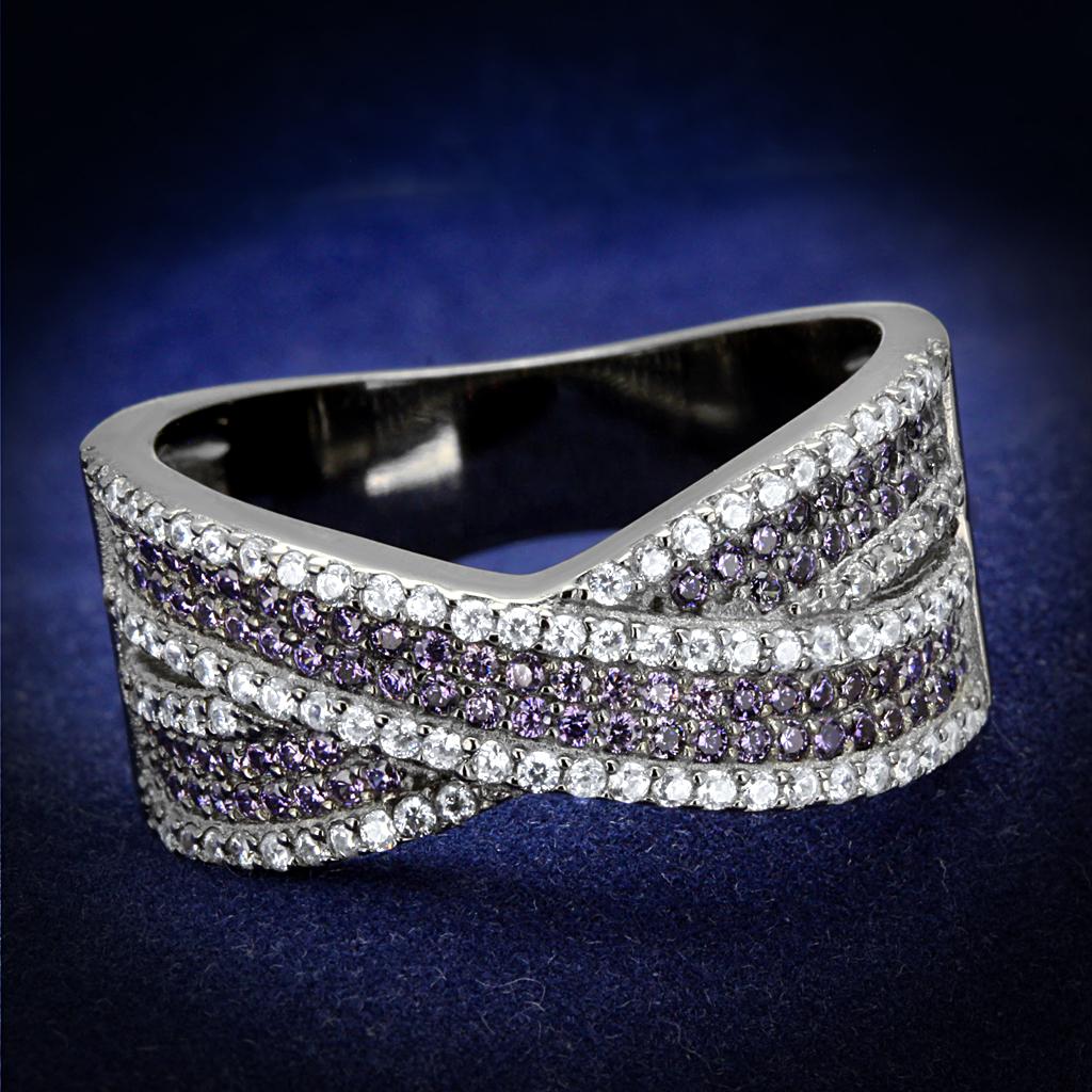 MATS522 - Ruthenium 925 Sterling Silver Ring with AAA Grade CZ in Amethyst