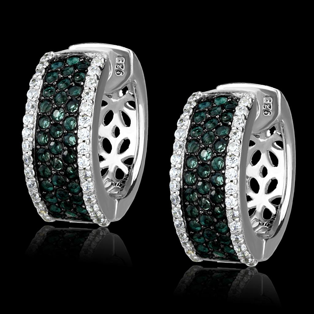 MATS530 - Rhodium + Ruthenium 925 Sterling Silver Earrings with Synthetic Synthetic Glass in Blue Zircon