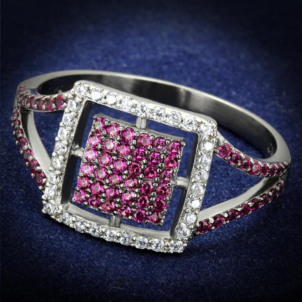 MATS533 - Rhodium + Ruthenium 925 Sterling Silver Ring with AAA Grade CZ in Ruby